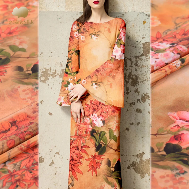

30 mm heavy crepe silk fabric 114 cm digital inkjet fashion dress chinese silk fabric wholesale silk cloth