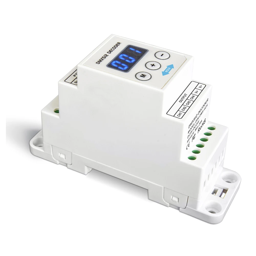 

LTECH DIN Rail CC 4CH Constant Current DMX Decoder;DC12-48V input;350mA*4CH output 4 Channel LED DMX512 Decoder DIN-DMX-350-4CH
