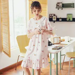 2019 летние хлопковые пижамы для девочек летнее Ночное платье короткий рукав большой Размеры свободный для беременных Тонкий домашний стиль