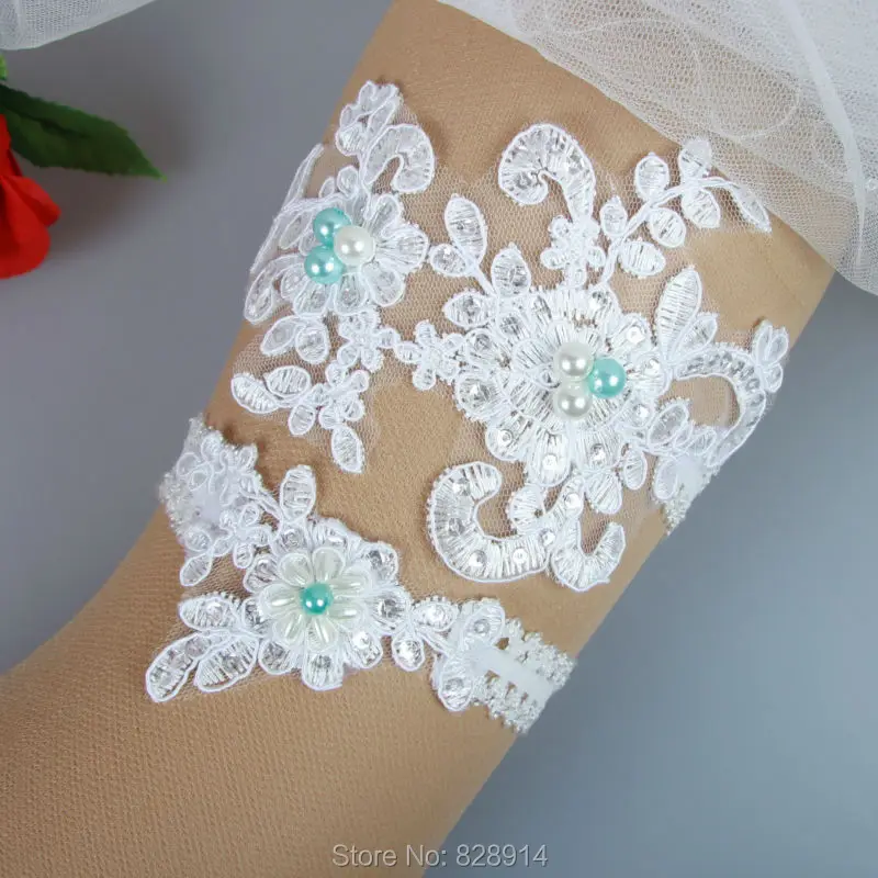 Fashion Flora Vintage Floral Sexy Lace Wedding Garter Set Leg Garter Belt Set Handmade Pearl