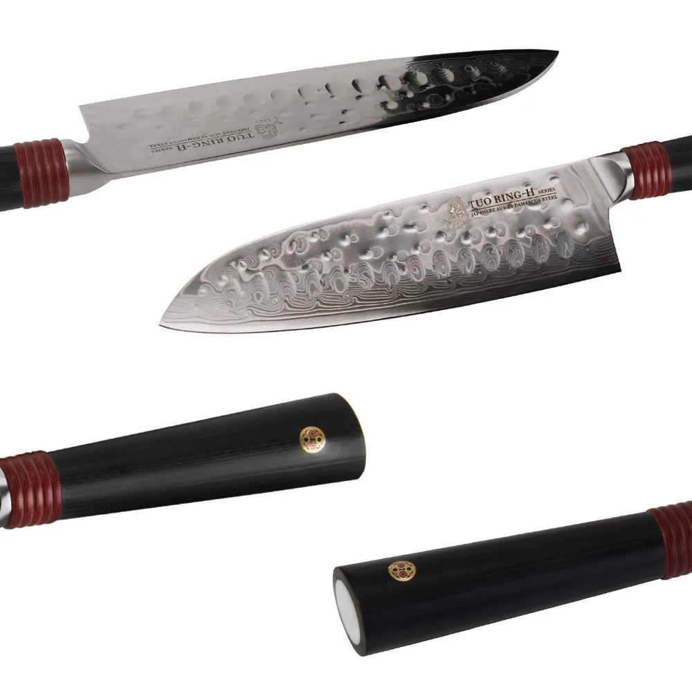 TUO столовые приборы 7 ''нож Santoku дамасский кухонный нож японский AUS 10 HC из