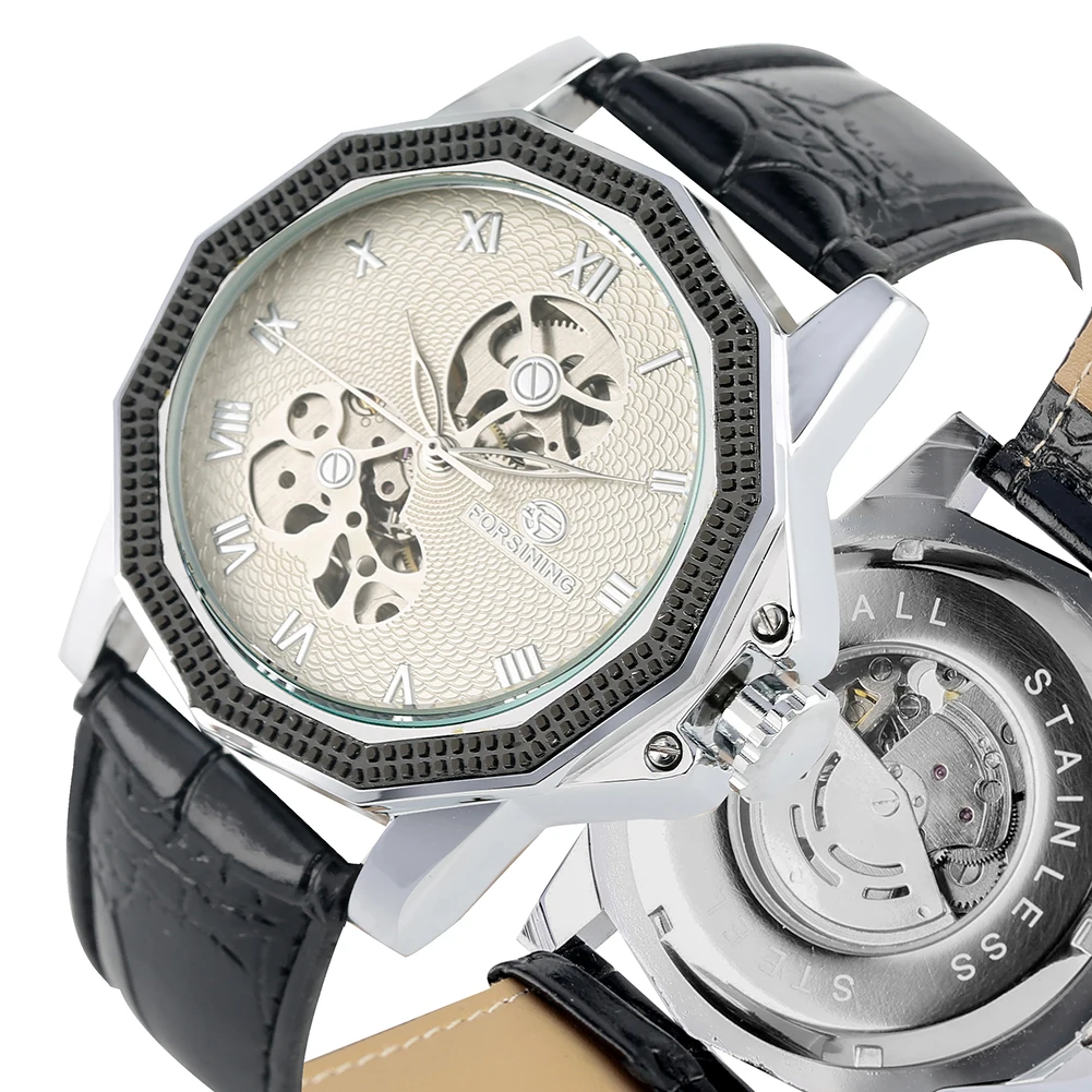 

Skeleton Automatic-self-winding Mechanical Watch Leather Strap Mechanical Watches Top Luxury Business Male Clock Men Gifts