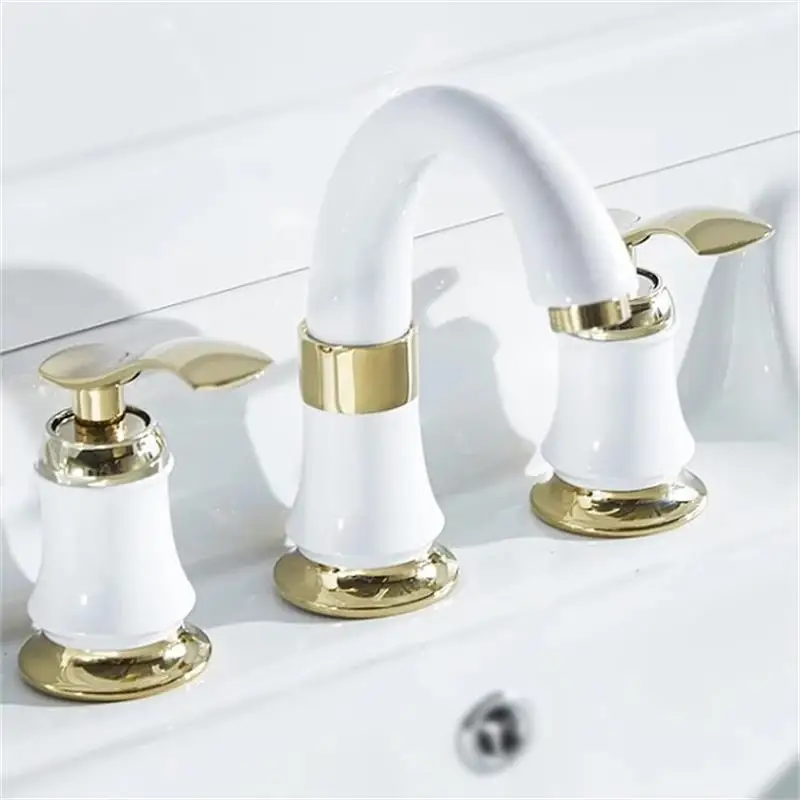 

SOVECHO Luxury 3PCS Set Bathtub white Plated Bathroom Faucet European Split Basin Mixer Tap Jade Faucet TL038