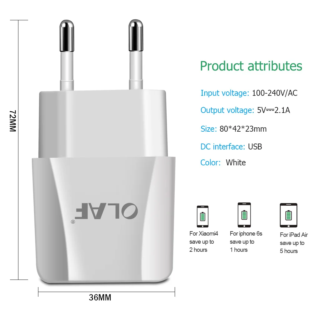 Зарядное устройство OLAF с двумя usb-портами, зарядное устройство европейского стандарта для мобильных телефонов, зарядное устройство для путешествий, адаптер для iPhone Max, iPad, samsung, Xiaomi, зарядное устройство для телефонов