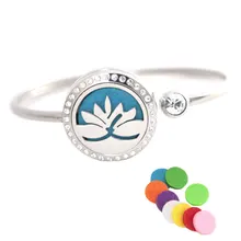 10 шт. цветок лотоса браслет ароматерапии 25 мм магнит кристалл из нержавеющей стали эфирное масло диффузор медальон браслет