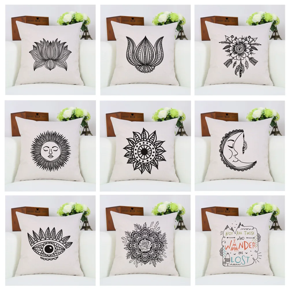 

Indian Boho Pattern Hand Painted Sunshione Flowers Geometric Shapes Nordic Cushion Cover For Room Decoration Pillow Case New