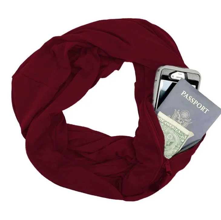 Men and women couples autumn and winter solid color warm scarf zipper storage convenience collar