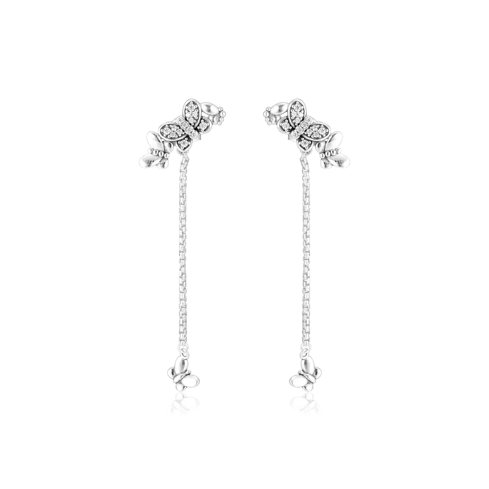 

Pandulaso Bedazzling Butterflies Hanging Earrings 925 Sterling Silver Jewelry Anniversary Gift Spring Earring for Women Make Up