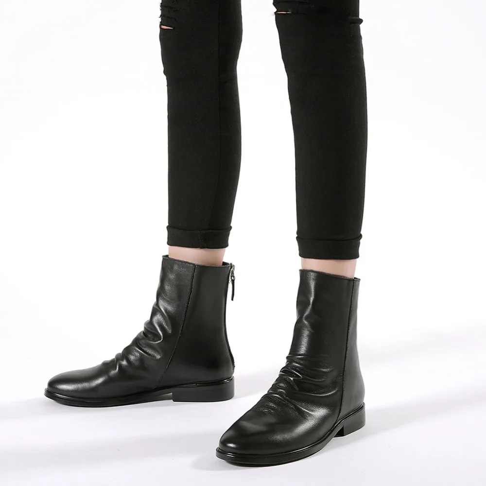 

High QualityNew Ankle Boot Soft Leather Low Heel Women Boots Back Zip Short Boots Spring Autumn Boots Plus Size Shoes More Color