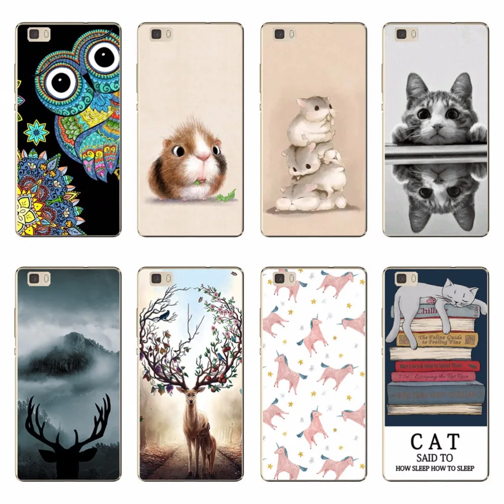 For P8 Lite Phone Case Cute Cat Owl Sika Dee Unicorn Bear Hamster Silicone Cover Transparent Clear Case For Huawei P8 Lite Funda