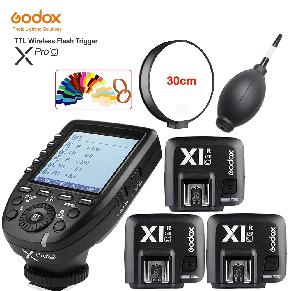 

Godox XPro-C Wireless Flash Trigger Transmitter X System for Flash Support E-TTL II Auto + 3PCS X1R-C Receiver for Canon Camera