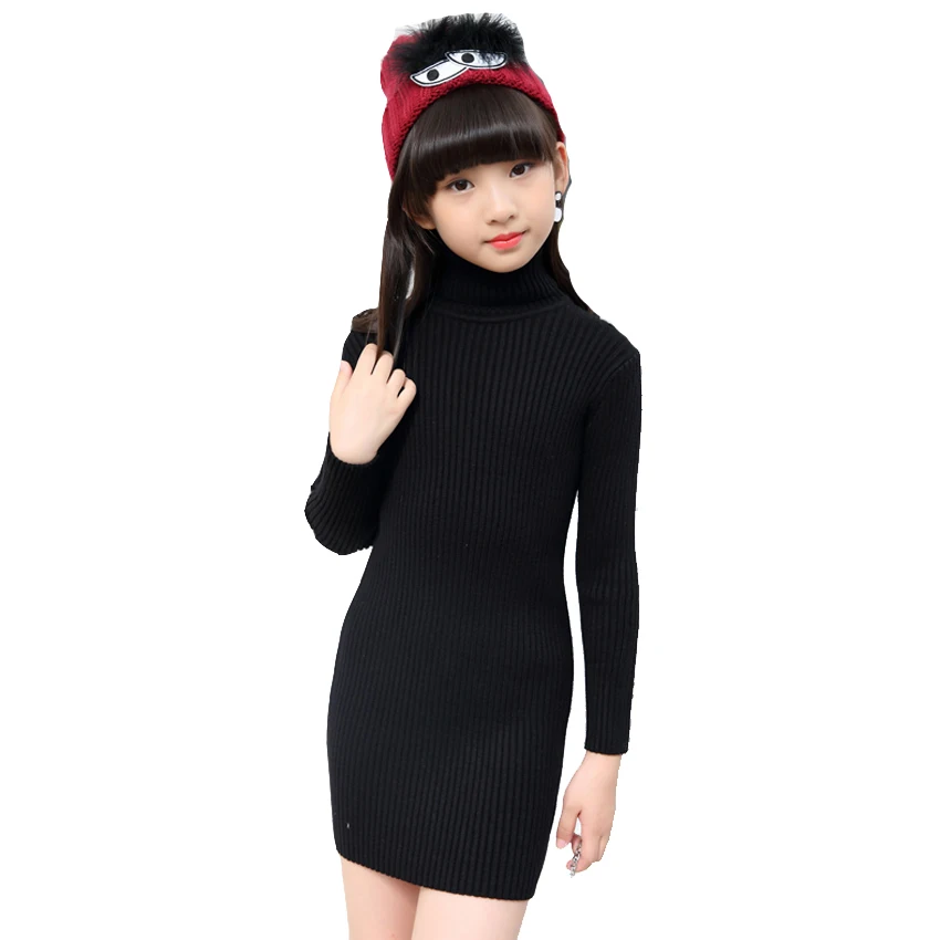 

Baby Sweaters For Girls Children Clothing Cotton Turtleneck Knitted Dress Autumn Winter Skinny Tops 4 6 8 12 Years Kids Knitwear
