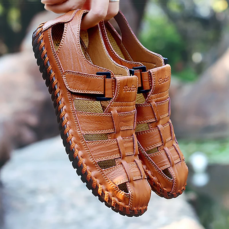 

Large size men's sandals summer Genuine leather outdoor casual cool shoes DD030