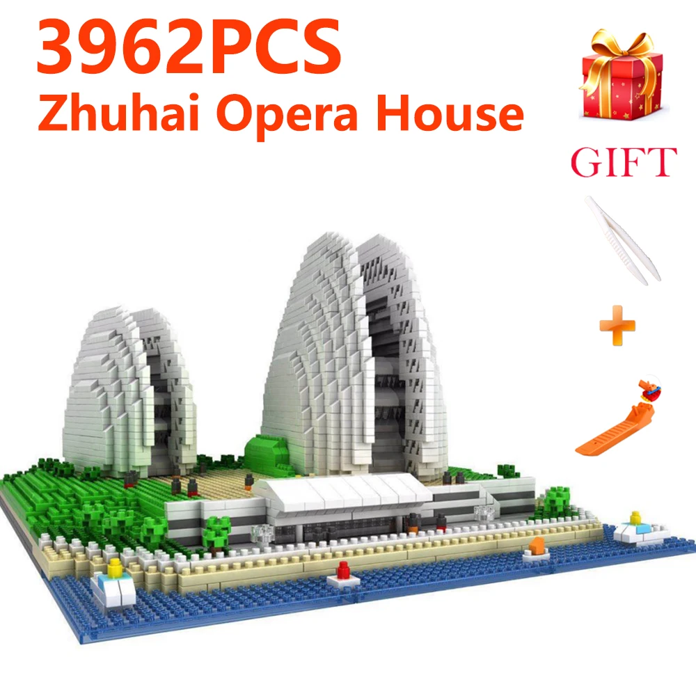 

City World Famous Architecture Zhuhai Opera House 3D Model Diamond Mini DIY Building Blocks Toy Educational Gifts