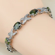 Свадебный пленительный темно-зеленый камень белый циркон создан 925 стерлингового серебра ювелирные изделия цепь браслет 18,5 см подарочная коробка