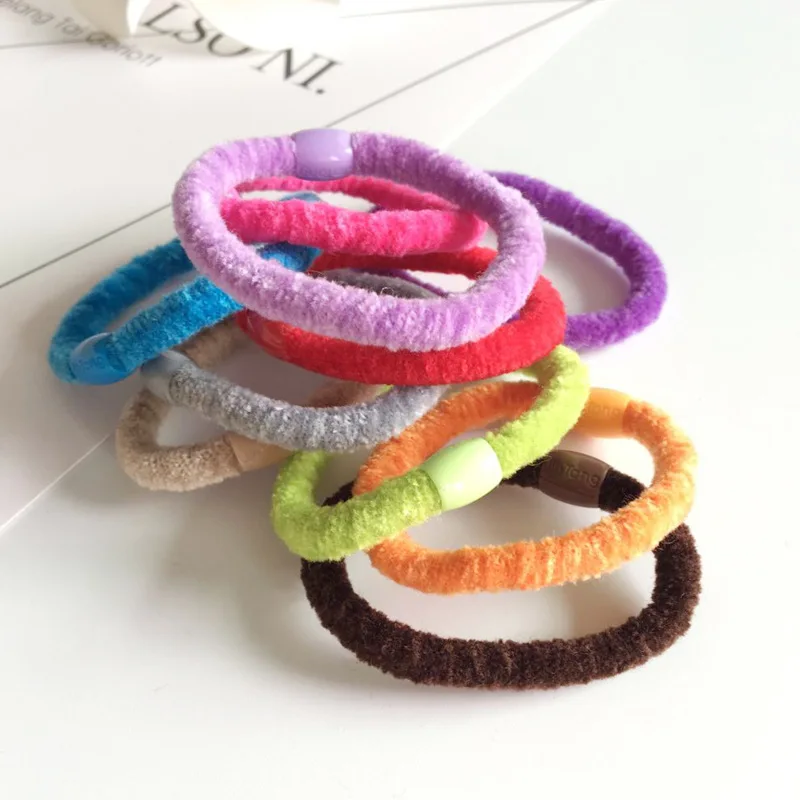 10 Pcs/lot Multicolor Cotton Plush Elastic Hair Band Fashion Hair Rope