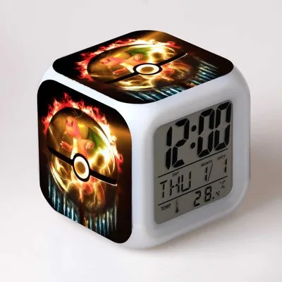 Мультфильм Покемон го Пикачу reloj будильник, цифровой светодиодный 7 цветов меняющийся будильник спальня ночные световые часы детские игрушки - Цвет: Прозрачный