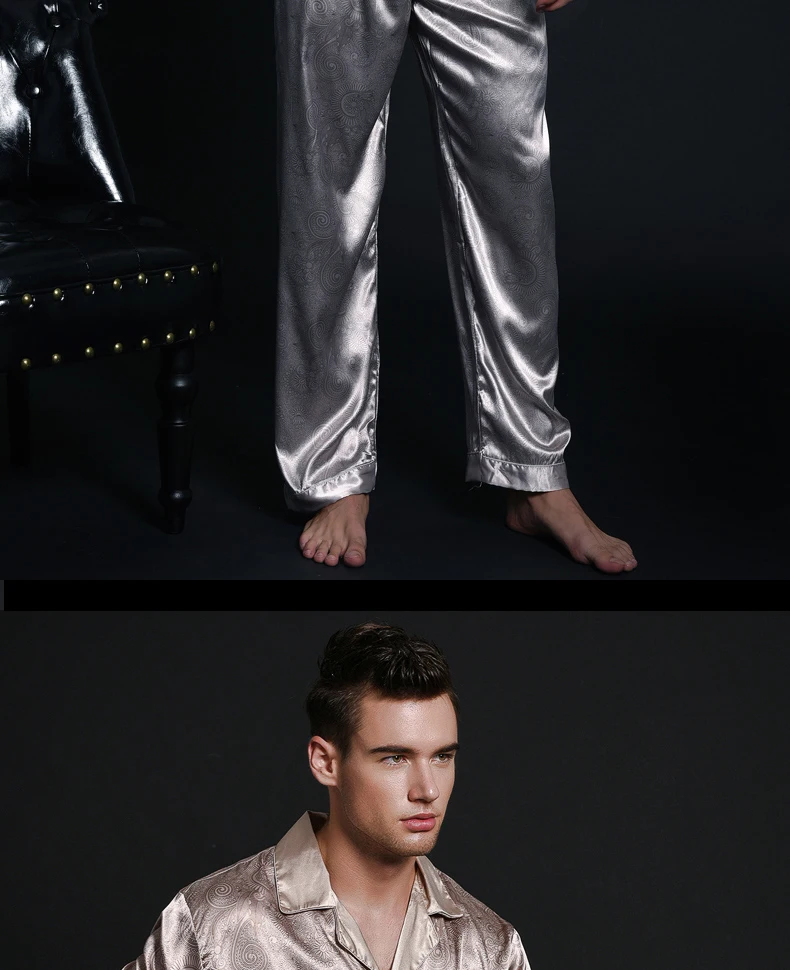 Noblest/мужские атласные шелковые пижамные комплекты с отложным воротником из искусственного шелка с длинными рукавами, пижамные костюмы