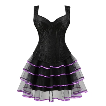 

2019 New Lingerie Women's Sexy Overbust Corsets With Lace Skirt Dresses Carnival Dresses Costume Overbust Showgirl Waist