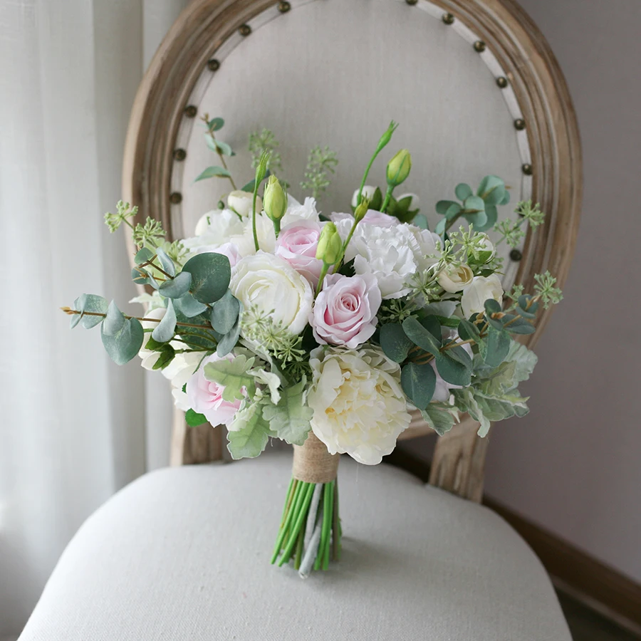 

(summer) wedding bridal bouquet table centrepiece artificial flowers white pink rose ivory peony bouquet