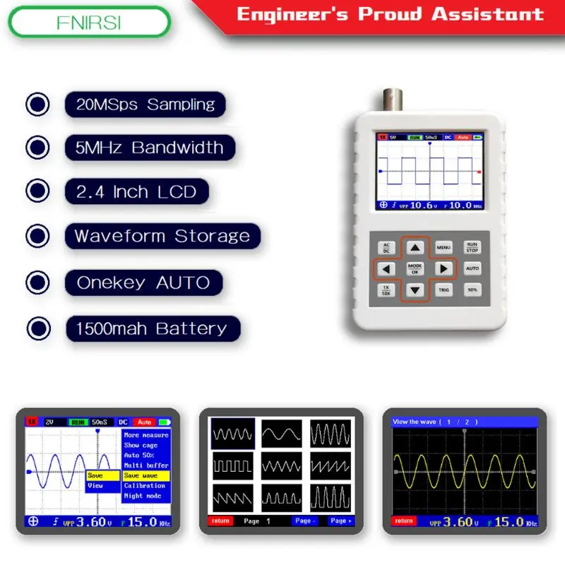 

DSO FNIRSI PRO Handheld Mini Portable Digital Oscilloscope 5M Bandwidth 20MSps Sampling Rate