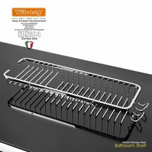 Viborg Deluxe Sus304 Stainless Steel Wall Mounted Single Tier Shower Basket Shelf Tidy Rack Caddy Storage Organizer