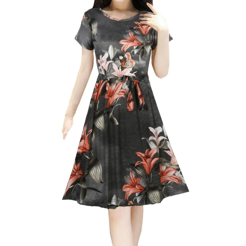 

Sweet Floral Printed Dress Women Summer Princess Dress Casual O-Neck Short-Sleeve Ladies Dresses