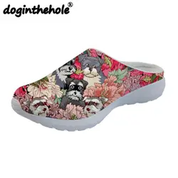 Doginthehole пляжная обувь 2018 милые Schnauzer печать женские спортивные сандалии уличные тапочки спортивный быстрый сухой морская обувь на плоской