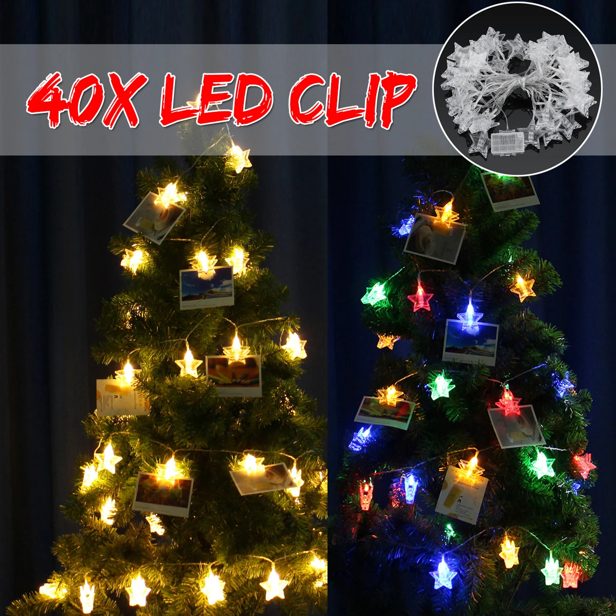 

6m 40 LEDs Chrismas Tree Decor Light Photo Clip Holder Photo Clip Holder New Year Party Wedding Home Decoration Fairy Battery