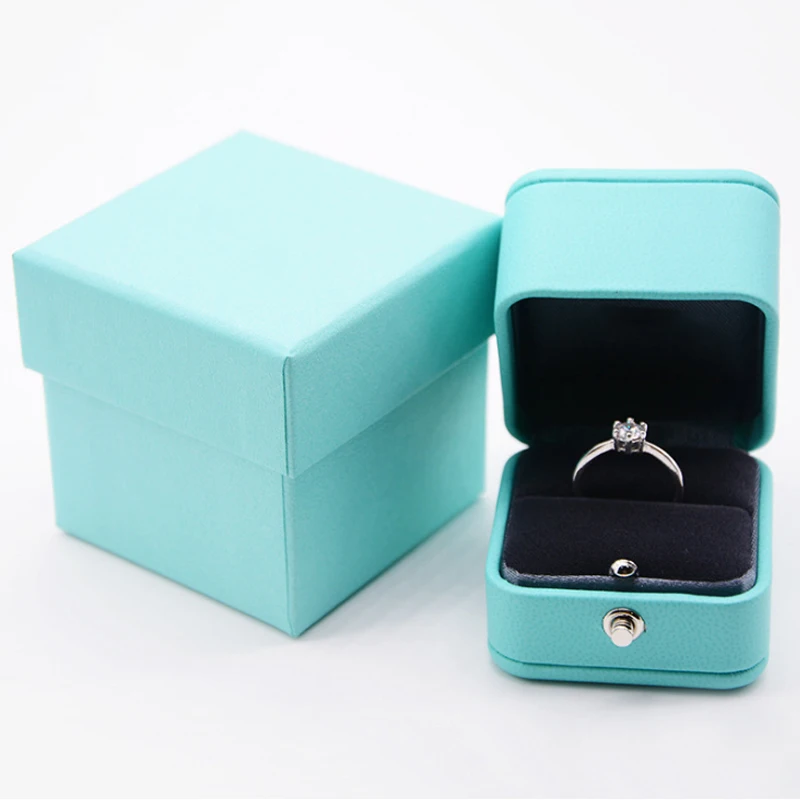 

New Romantic Blue Leather Jewelry Gift Box Ring Box Necklace Box Ring Packaging Storage Ring Organizer for Wedding Propose