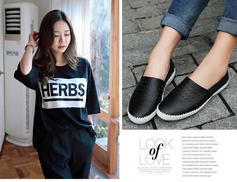2019 Summer women flats genuine leather ballet flats shoes ladies cutout slip on tenis feminino loafers slipony shoes  (9)
