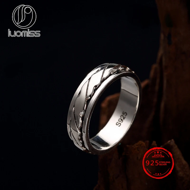 

S925 Sterling Silver can turn the fashion personality simple time to run male and female lovers ring wholesale