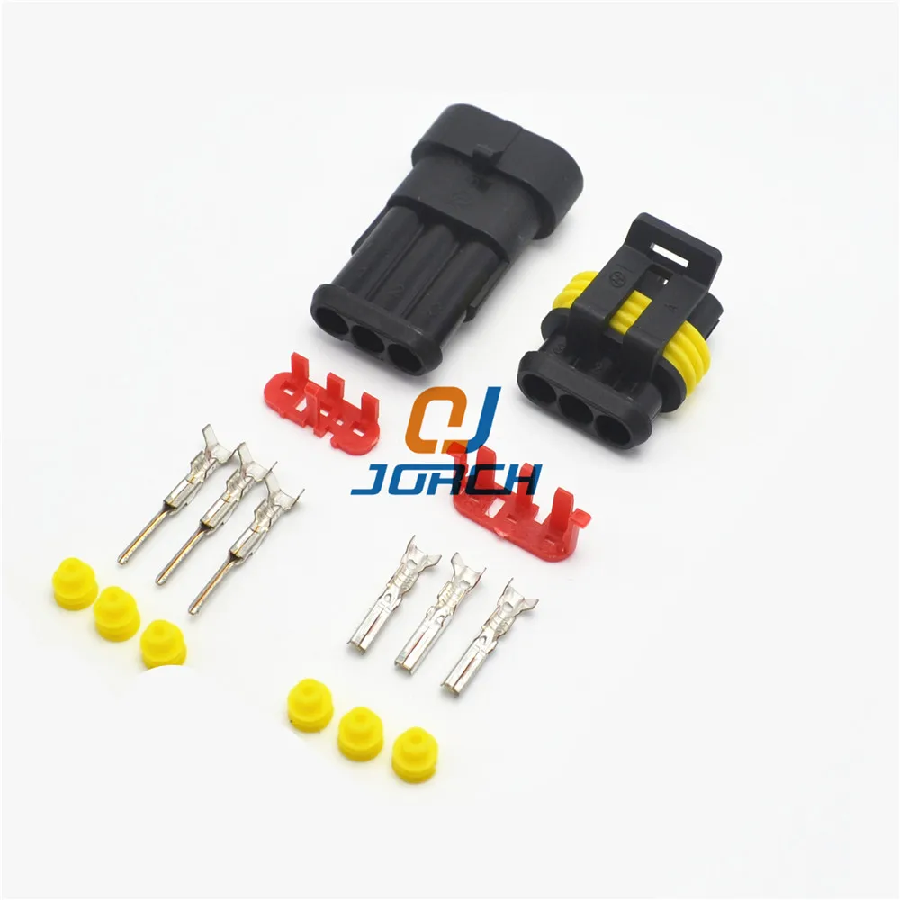 10 sets 3 pin tyco amp sealed waterproof connector wire harness male female connectors 282087 1