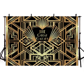 

Great Gatsby Photography Backdrops Sweet Birthday Table Decor Black Gold Background Photocall Photobooth Photography Backdrops