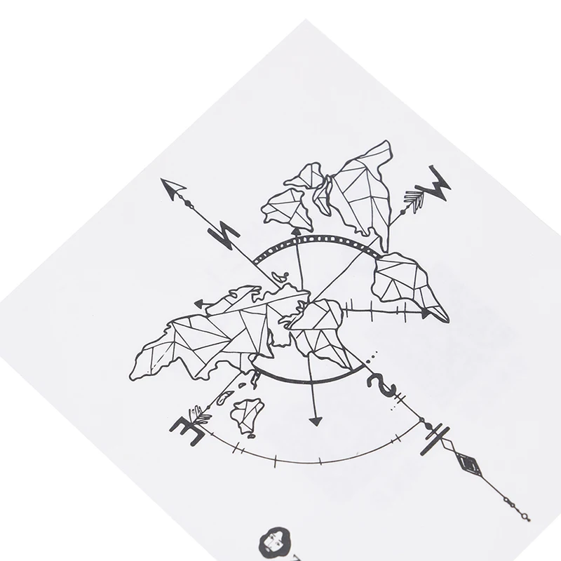 Водонепроницаемая карта мира временная татуировка наклейка винтажная карта координаты Южная Северная боди-арт