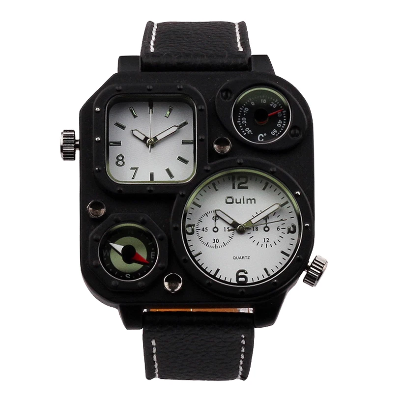 Retro Sports Mens Watches Dual Time Zone Compass Thermometer Military