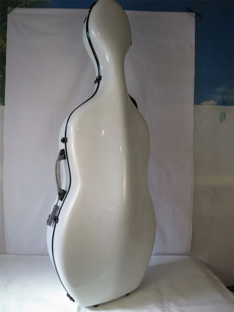 

White colour hard composite carbon fiber cello case 4/4,two bow holders