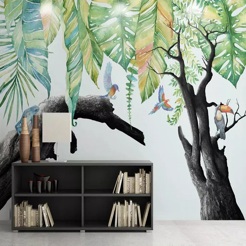Пользовательские 3D настенные фрески современный тропический лес растение увядшее дерево животное фото обои дети спальня гостиная обои