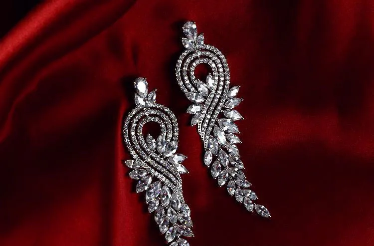 

Super long crystal earrings cubic zircon AAA sterling sliver gold plated drop earring women jewelry