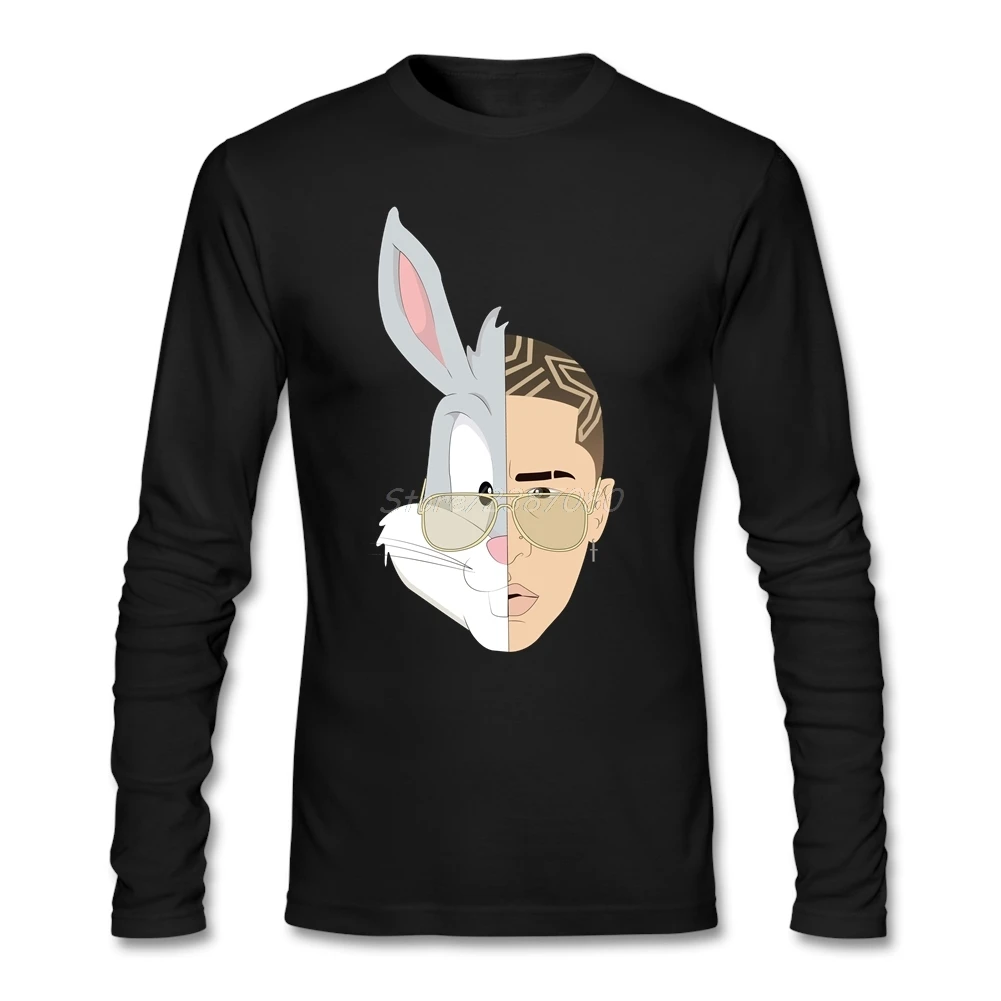 Bad Bunny T Shirt Custom Long Sleeve Men's T shirt Hip Hop Cheap Cotton