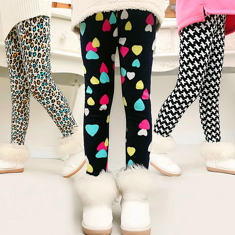 Autumn Winter Girl Leggings Velvet Thicken Warm Star Print Girl Pants