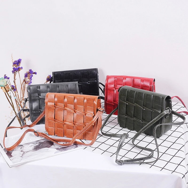 Summer New PU Leather Handbags Simple Fence Retro Small Square Bag Shoulder Diagonal Portable Mini Phone Package