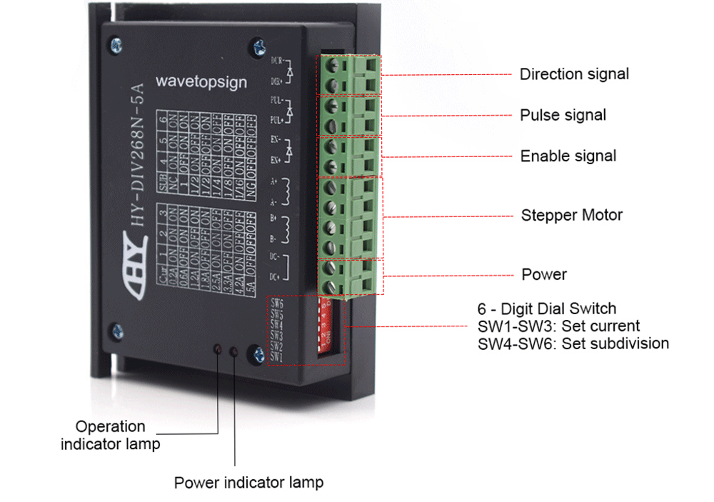 WaveTopSign шаговые двигатели Драйвер HY-DIV268N-5A 2 фазы Гибридный с помощью DC 12 ~ 48 В для гравировки и резка машины