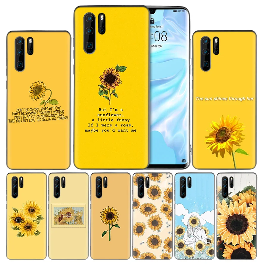 

Aesthetics Sunflower Silicone Black Case Cover for Huawei Mate 20 10 P30 P20 P10 Lite Pro P Smart Plus 2019 Enjoy 9S 9E Nova 4E