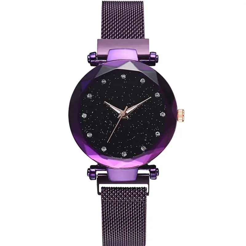 Горячая Распродажа, часы звездного неба, женские Роскошные Кварцевые наручные часы с магнитной пряжкой, Геометрическая поверхность, женские часы с бриллиантами - Цвет: Фиолетовый