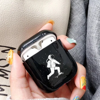 

Case For airpods Case Cover Space Planet Astroaunt Illustration Bluetooth Earphone Case For Airpods 12 Headphone Black Hard Case