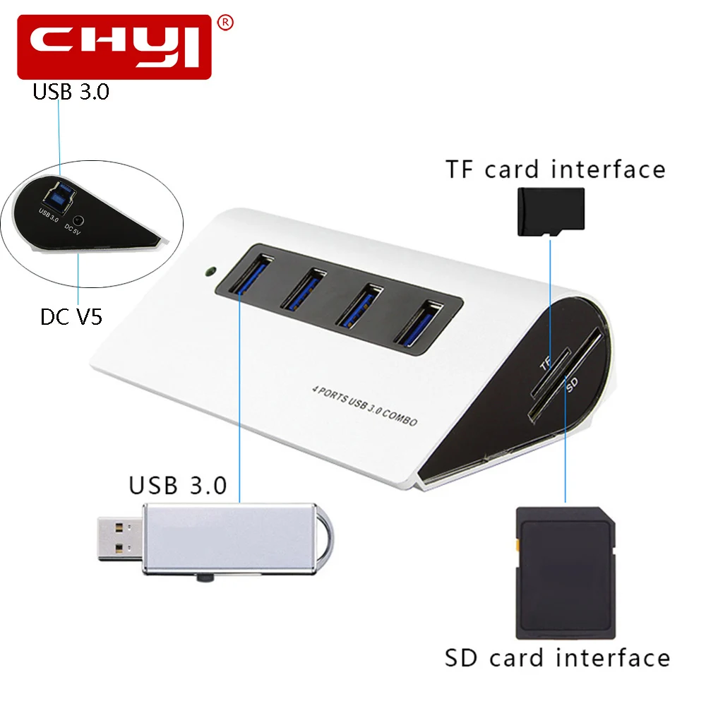 

USB HUB 3.0 Aluminum Alloy USB Splitter With SD/TF Card Read 4 Ports USB Hub Adapter With Date Cable For Computer Accessories
