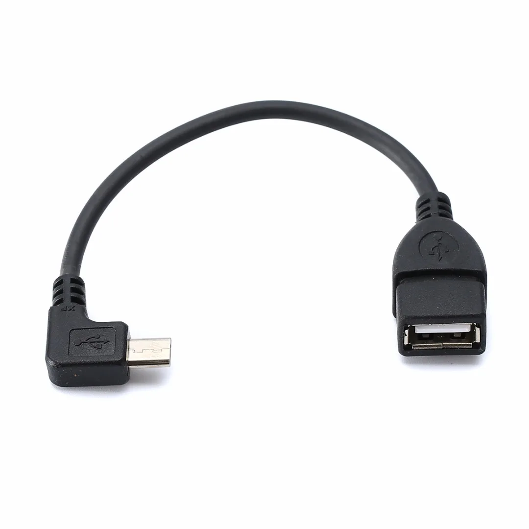 13cm Right Angle USB A Female to Micro B Male Converter OTG Adapter Cable Black for Samsung LG Xiaomi Android Phone