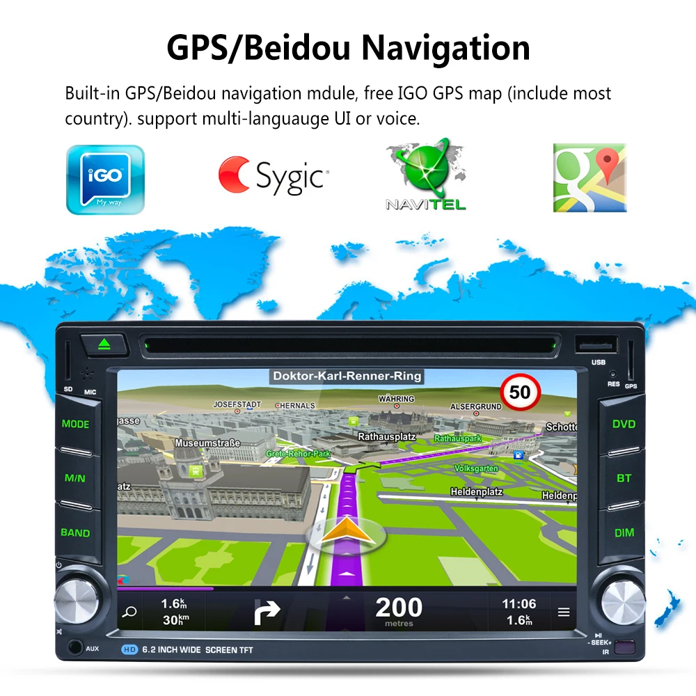 2 DIN автомобильный DVD/CD-плеер Авторадио Стерео 1080 P Сенсорный экран Автоматическое радио GPS навигации игрока A7/1,6G стерео MP3 рулевое колесо