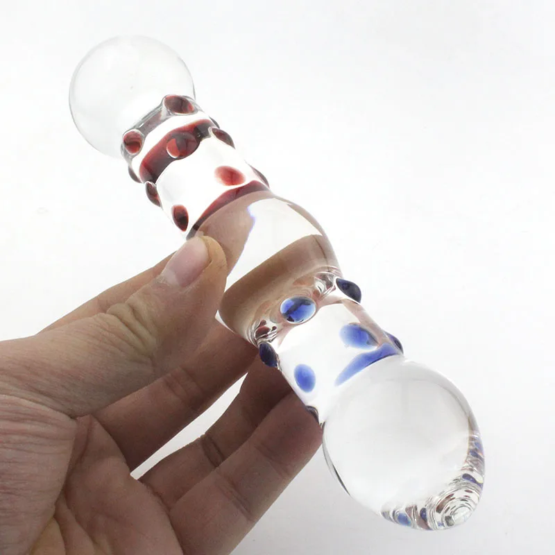 Double-end G-spot crystal glass dildo